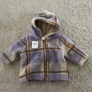 COTTON ON BABY Remi Jacket Sherpa Plaid Purple 6-12 Months NEW NWT